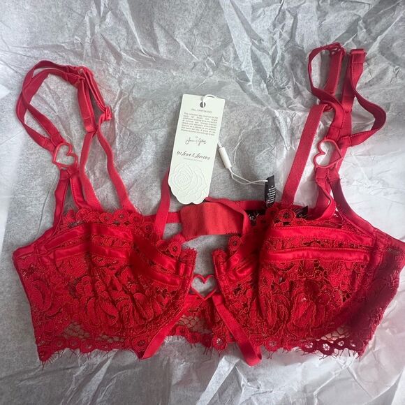 NWT For Love & Lemons Valentines Day Rosa Lace Red Heart Bra Size Small - Picture 2 of 10